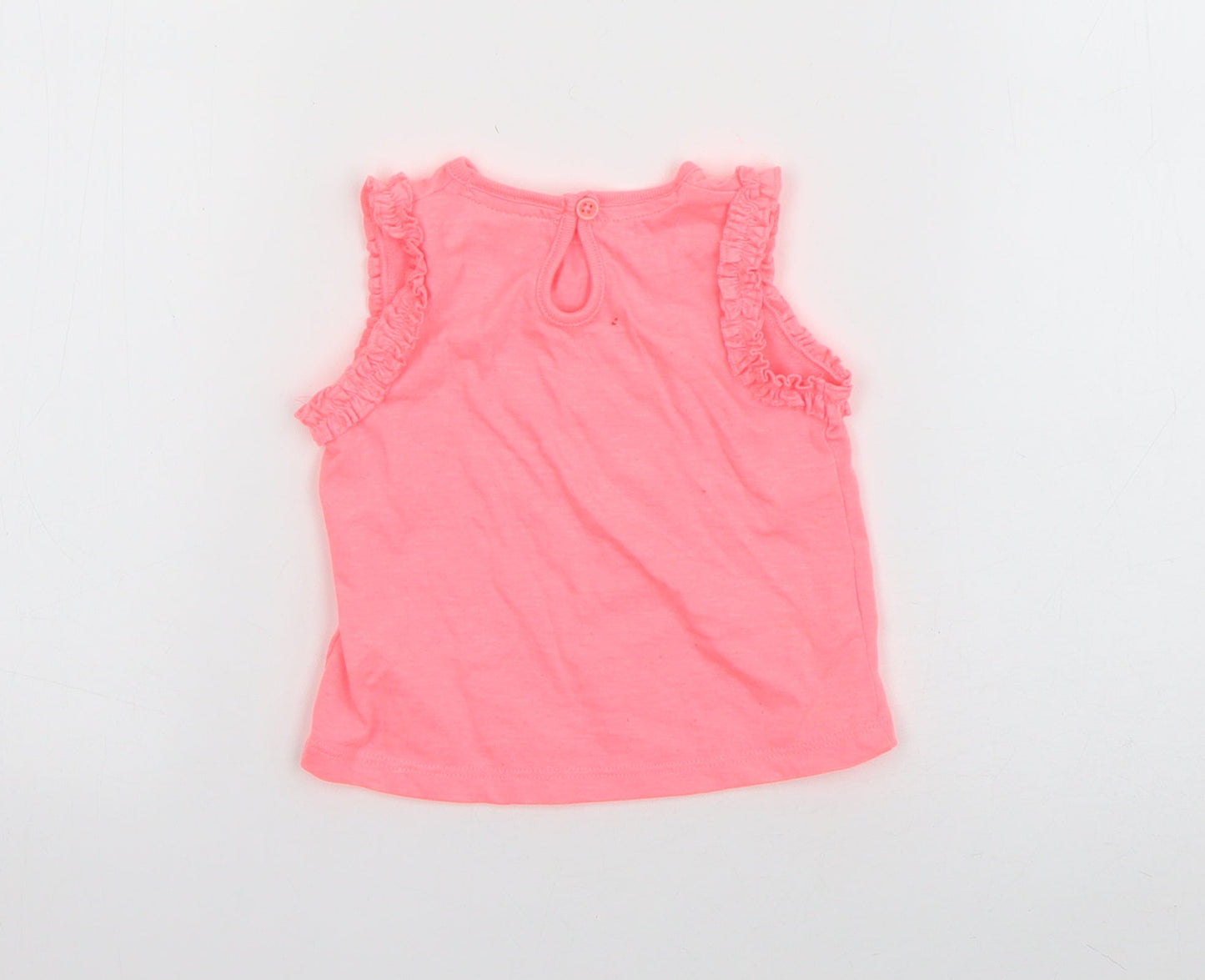 F&F Girls Pink  Cotton Basic Tank Size 3-6 Months Round Neck Pullover - Pineapple