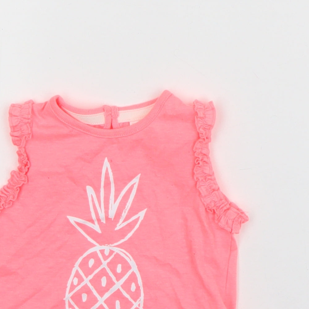 F&F Girls Pink  Cotton Basic Tank Size 3-6 Months Round Neck Pullover - Pineapple