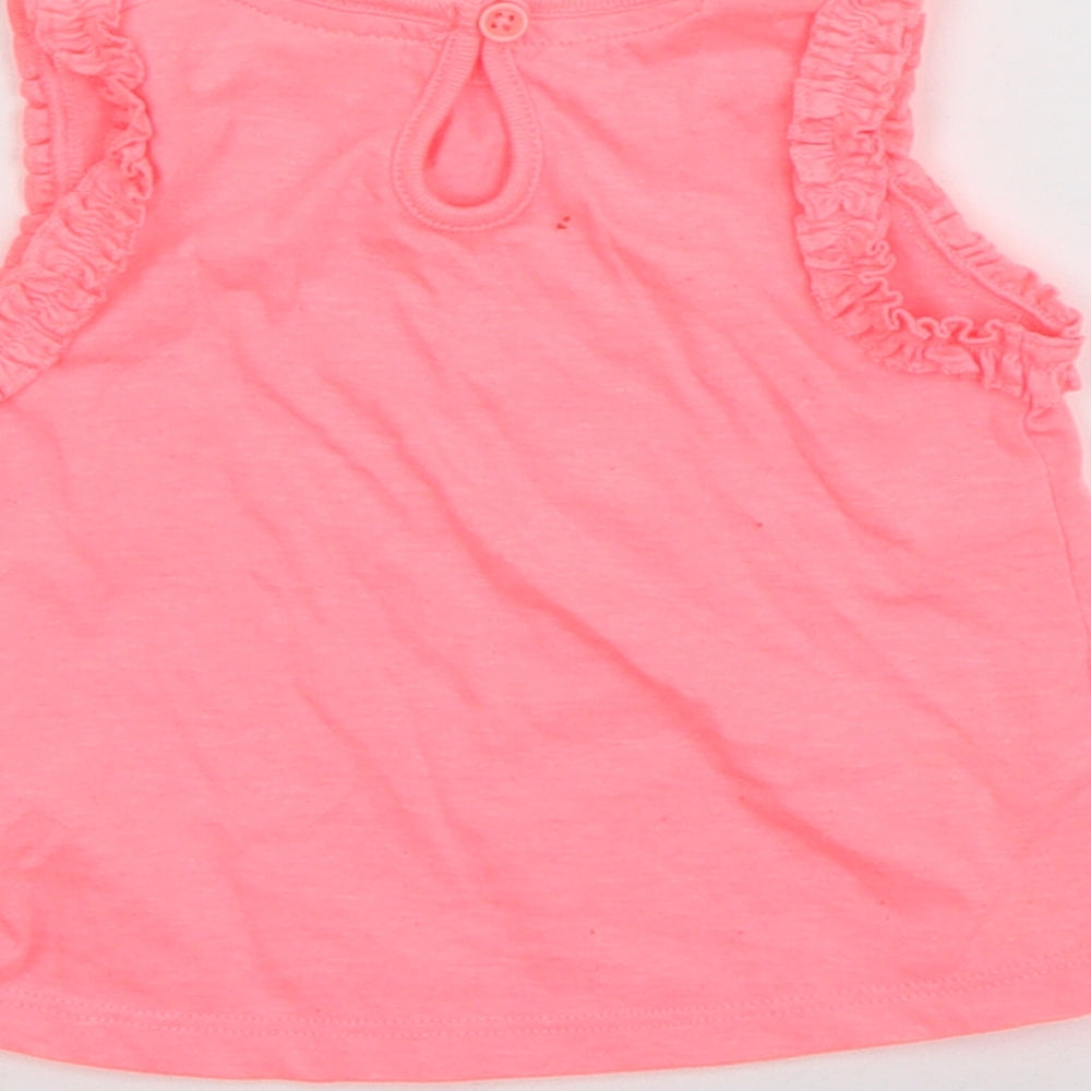 F&F Girls Pink  Cotton Basic Tank Size 3-6 Months Round Neck Pullover - Pineapple