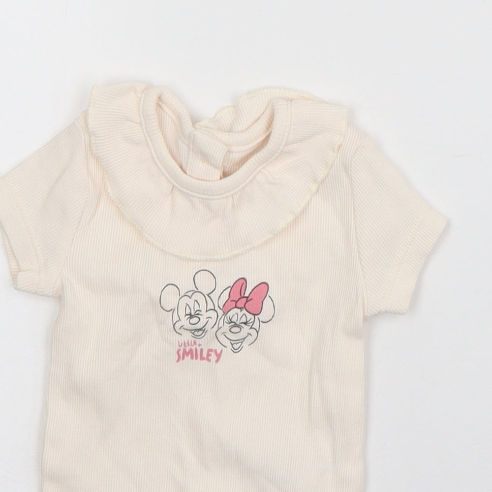 George Girls Ivory  Cotton Babygrow One-Piece Size 0-3 Months  Snap - Mickey & Minnie