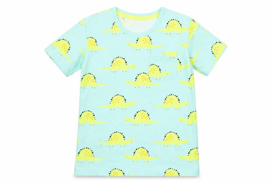 George Boys Blue Geometric Cotton Basic T-Shirt Size 12-18 Months Round Neck Pullover - Dinosaur