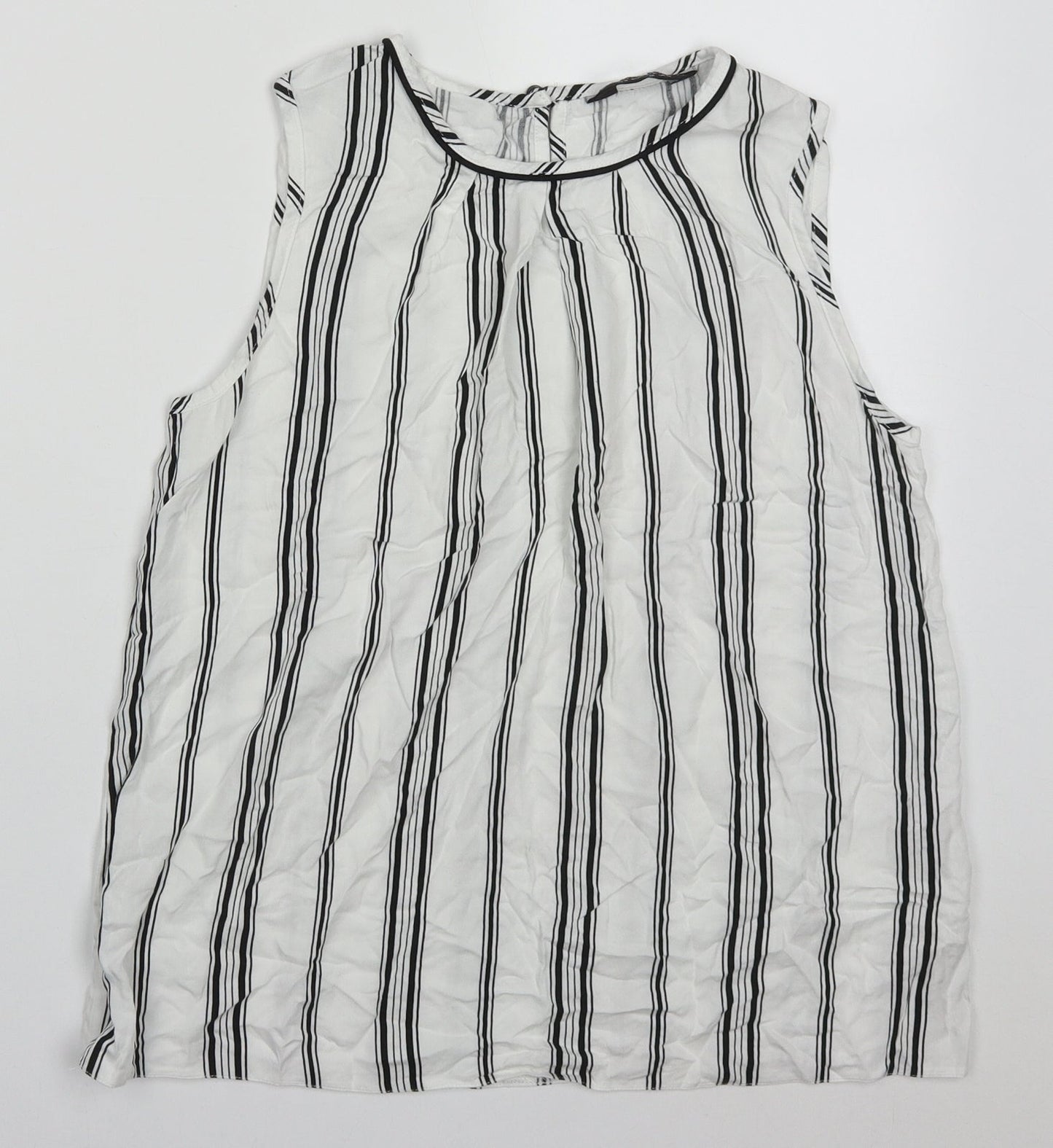 Dorothy Perkins Womens White Striped Viscose Basic Tank Size 12 Round Neck