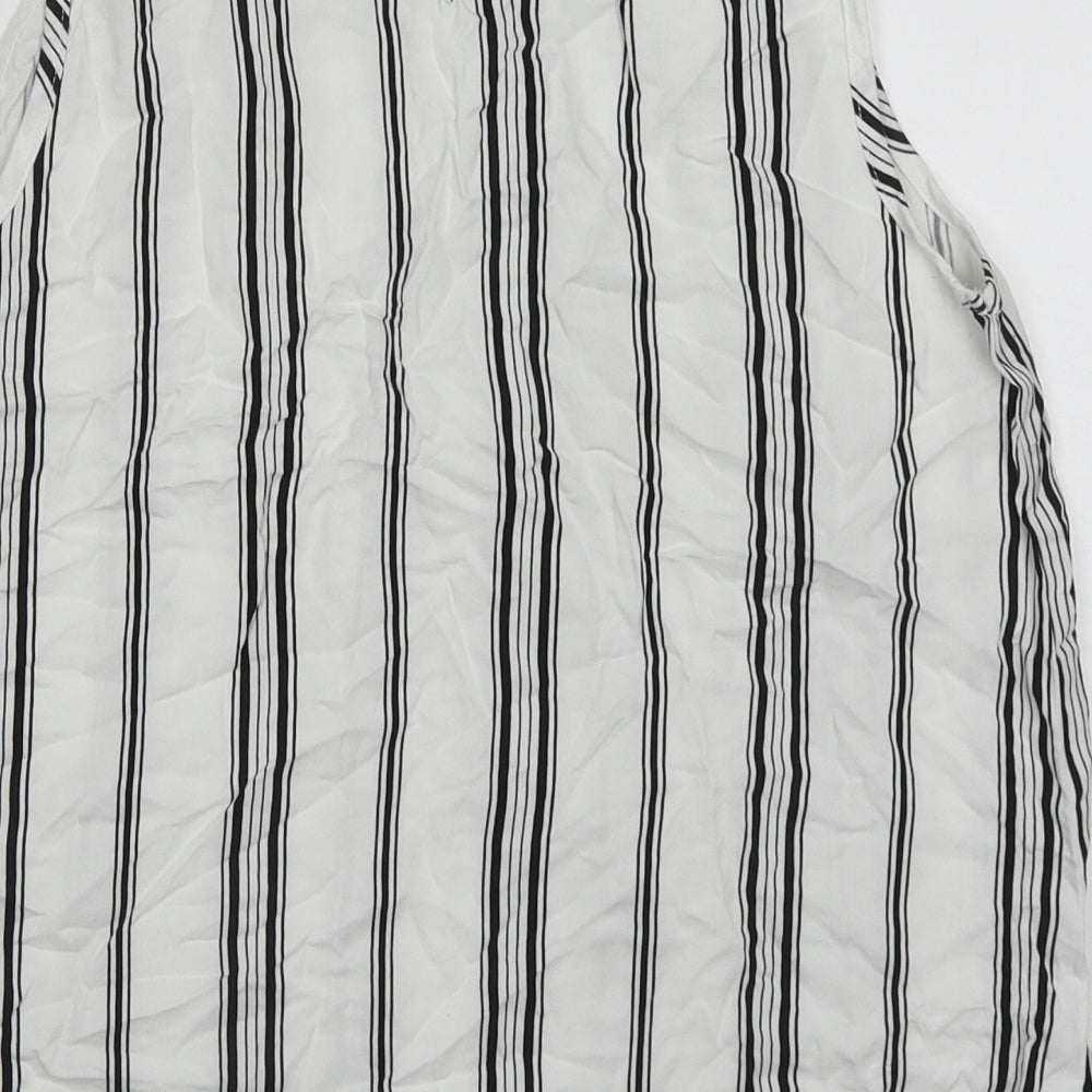 Dorothy Perkins Womens White Striped Viscose Basic Tank Size 12 Round Neck