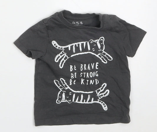 F&F Boys Grey  Cotton Basic T-Shirt Size 9-12 Months Crew Neck Pullover - Tigers Be Strong Brave