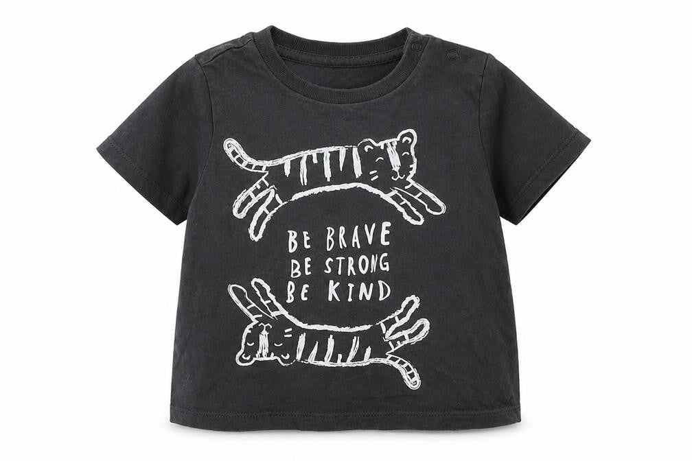 F&F Boys Grey  Cotton Basic T-Shirt Size 9-12 Months Crew Neck Pullover - Tigers Be Strong Brave