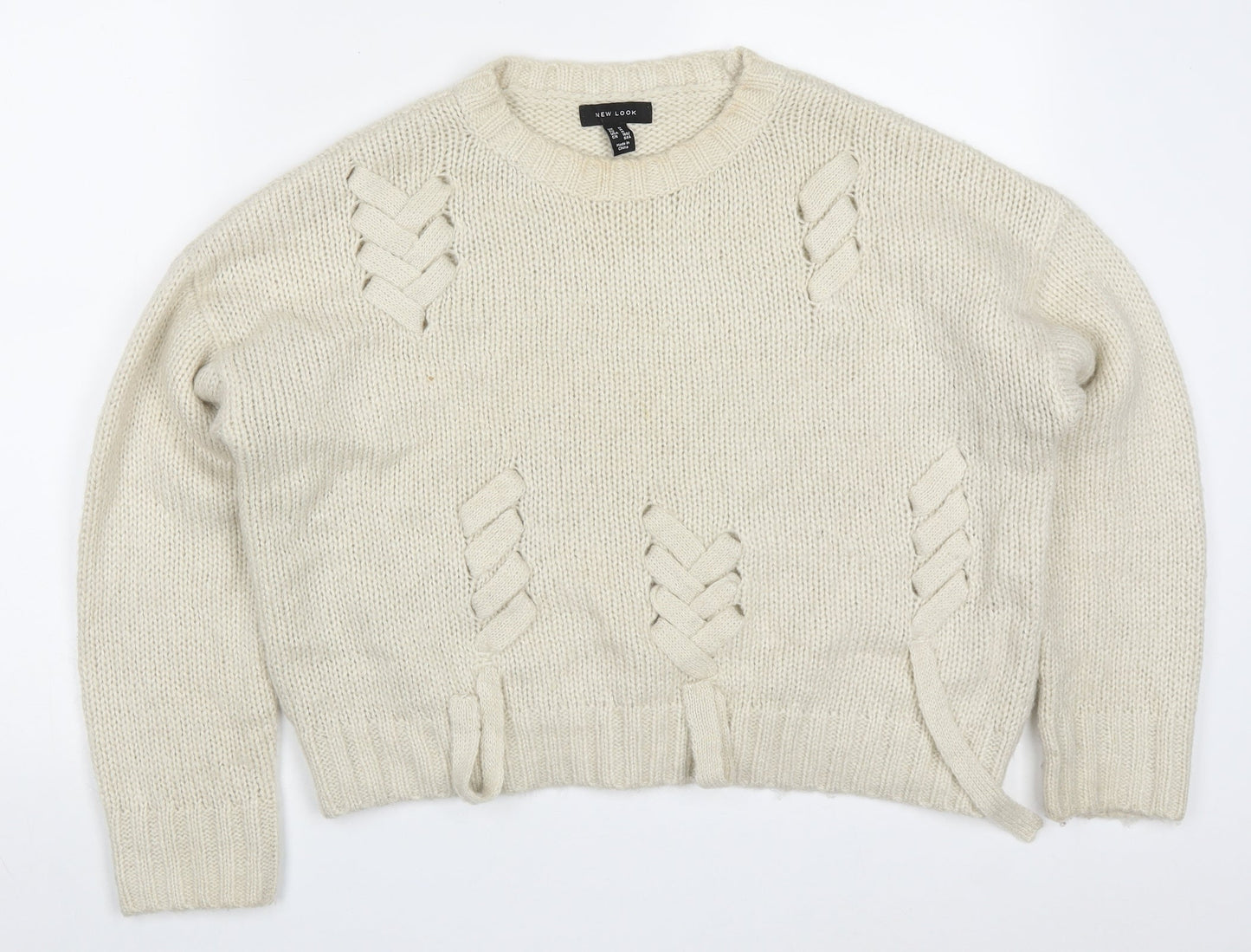 New Look Womens Beige Round Neck  Acrylic Pullover Jumper Size M