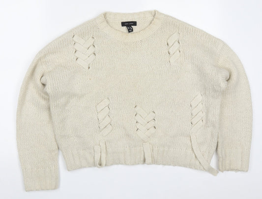 New Look Womens Beige Round Neck  Acrylic Pullover Jumper Size M