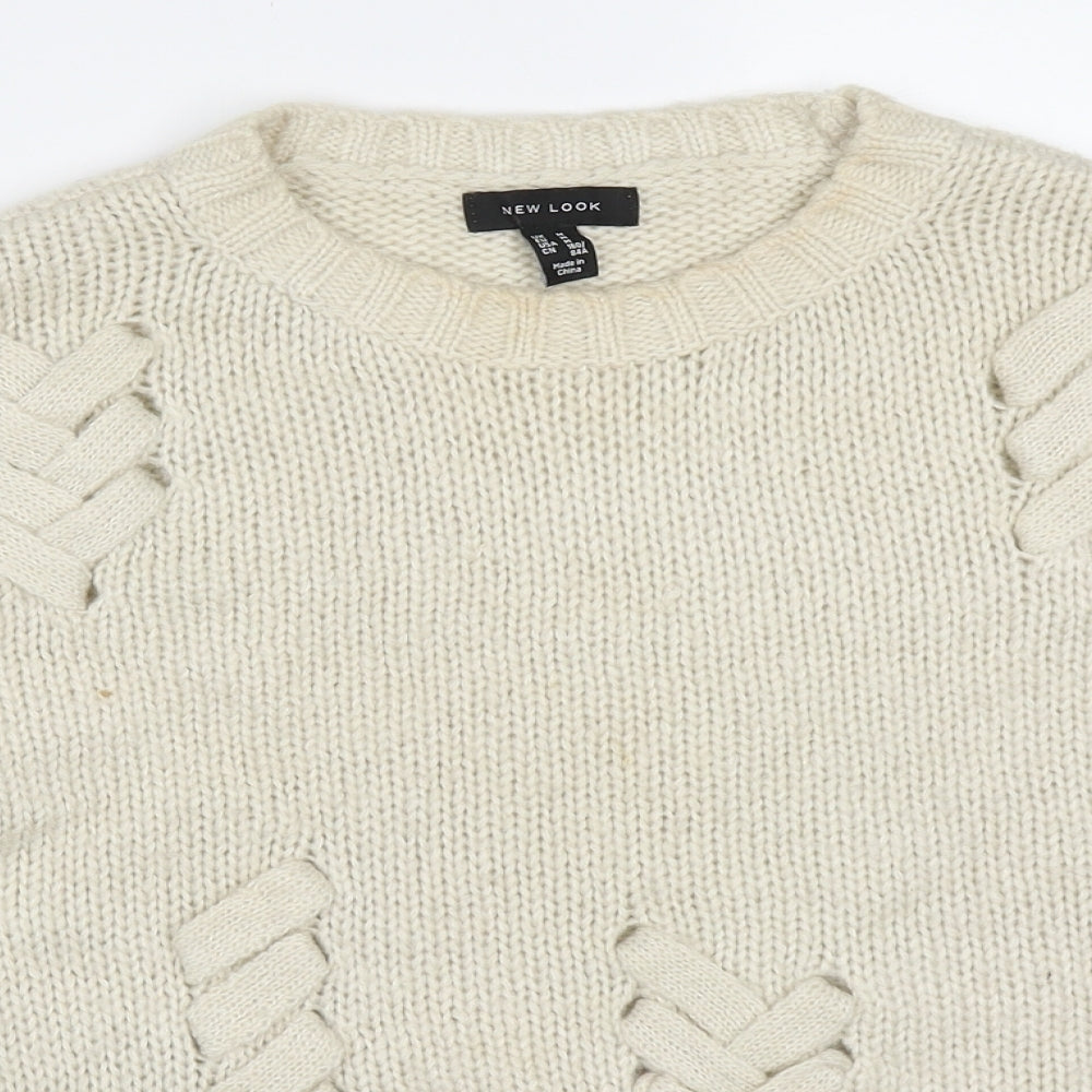 New Look Womens Beige Round Neck  Acrylic Pullover Jumper Size M