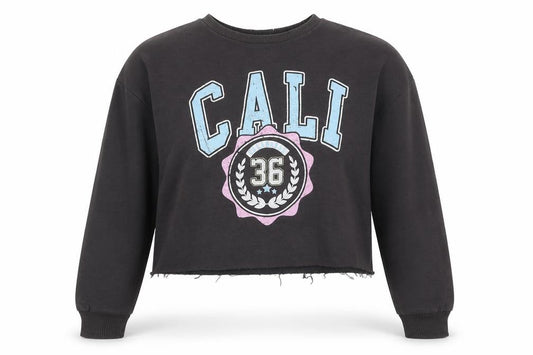 Primark Womens Grey  Cotton Pullover Sweatshirt Size 6  Pullover - Cali Distressed