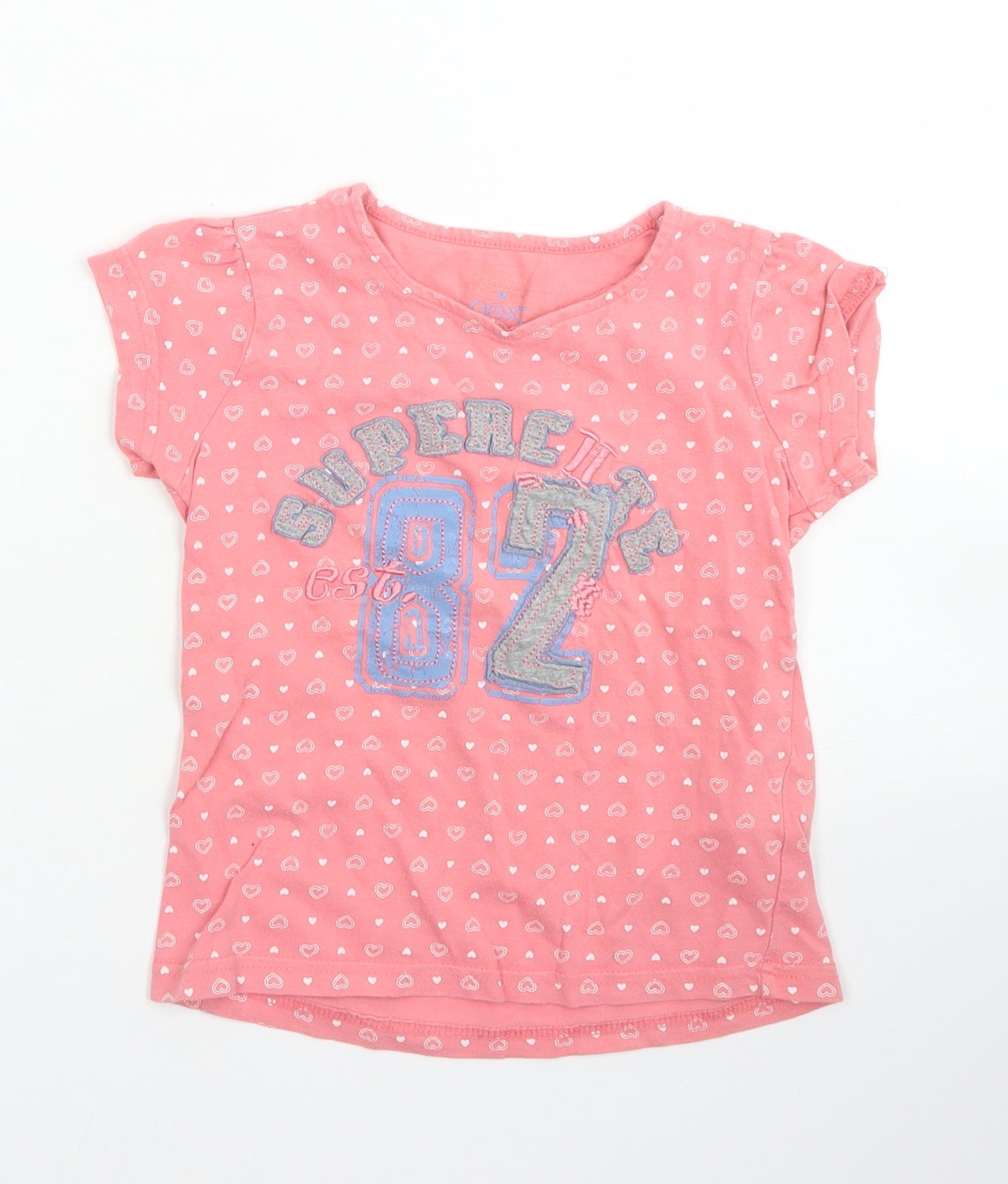 NEXT Girls Pink Polka Dot Cotton Basic T-Shirt Size 6 Years Crew Neck