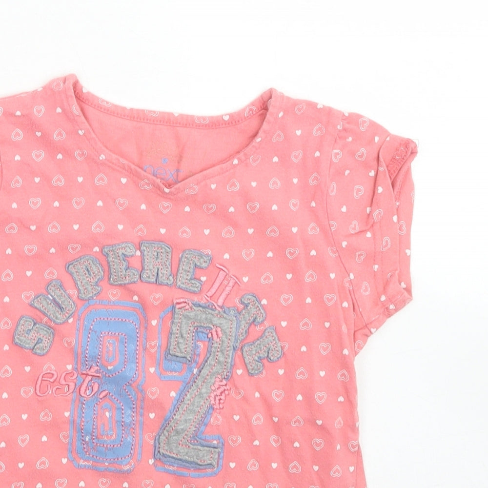 NEXT Girls Pink Polka Dot Cotton Basic T-Shirt Size 6 Years Crew Neck