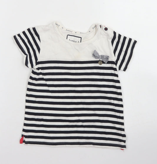 Junior J Girls White Striped Cotton Basic T-Shirt Size 4-5 Years Crew Neck Button