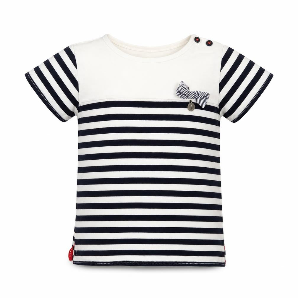 Junior J Girls White Striped Cotton Basic T-Shirt Size 4-5 Years Crew Neck Button