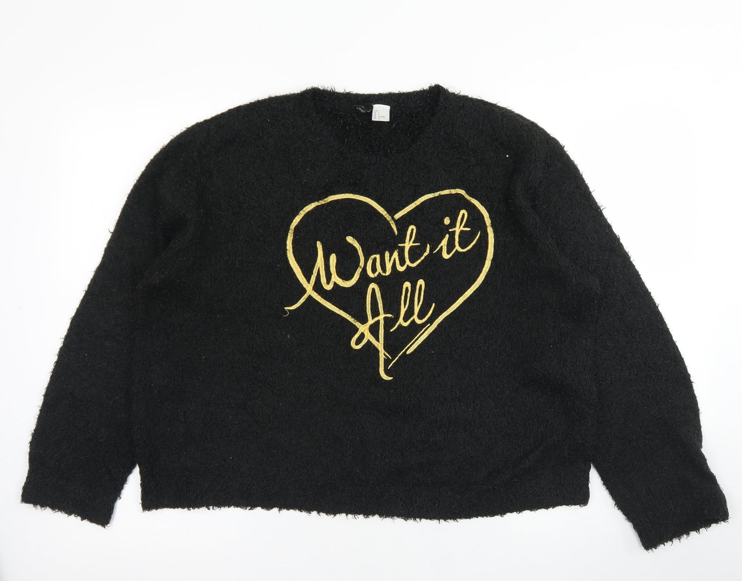Divided Womens Black Crew Neck  Polyester Pullover Jumper Size S