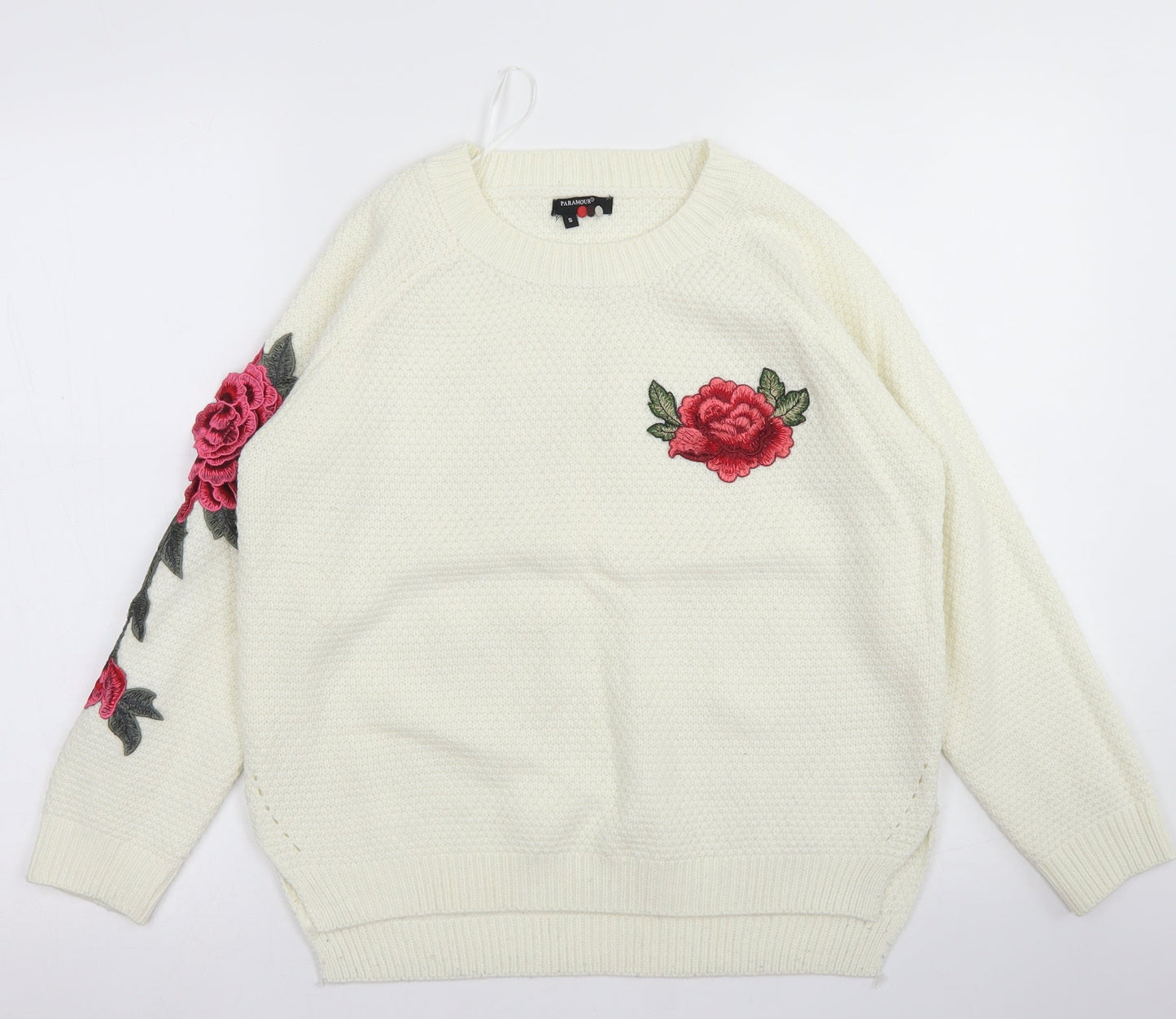 Paramour Womens Ivory Crew Neck  Acrylic Pullover Jumper Size S