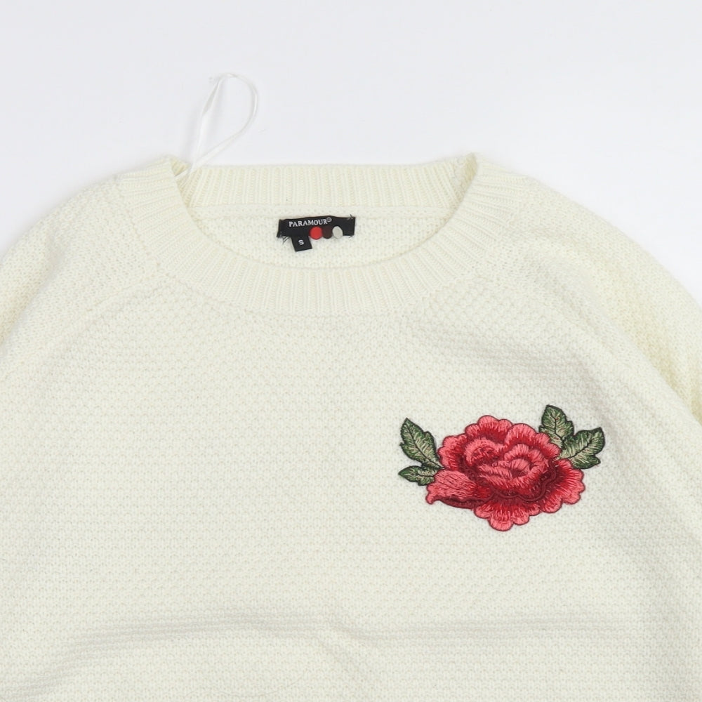 Paramour Womens Ivory Crew Neck  Acrylic Pullover Jumper Size S