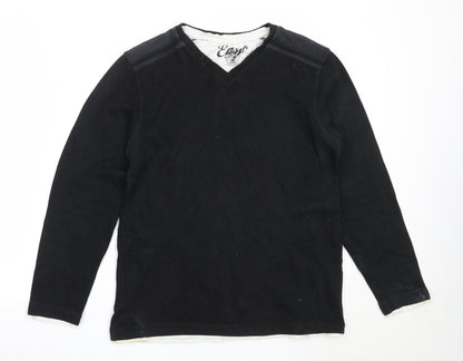 Easy Mens Black V-Neck  Cotton Pullover Jumper Size M