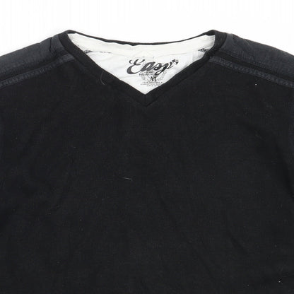 Easy Mens Black V-Neck  Cotton Pullover Jumper Size M