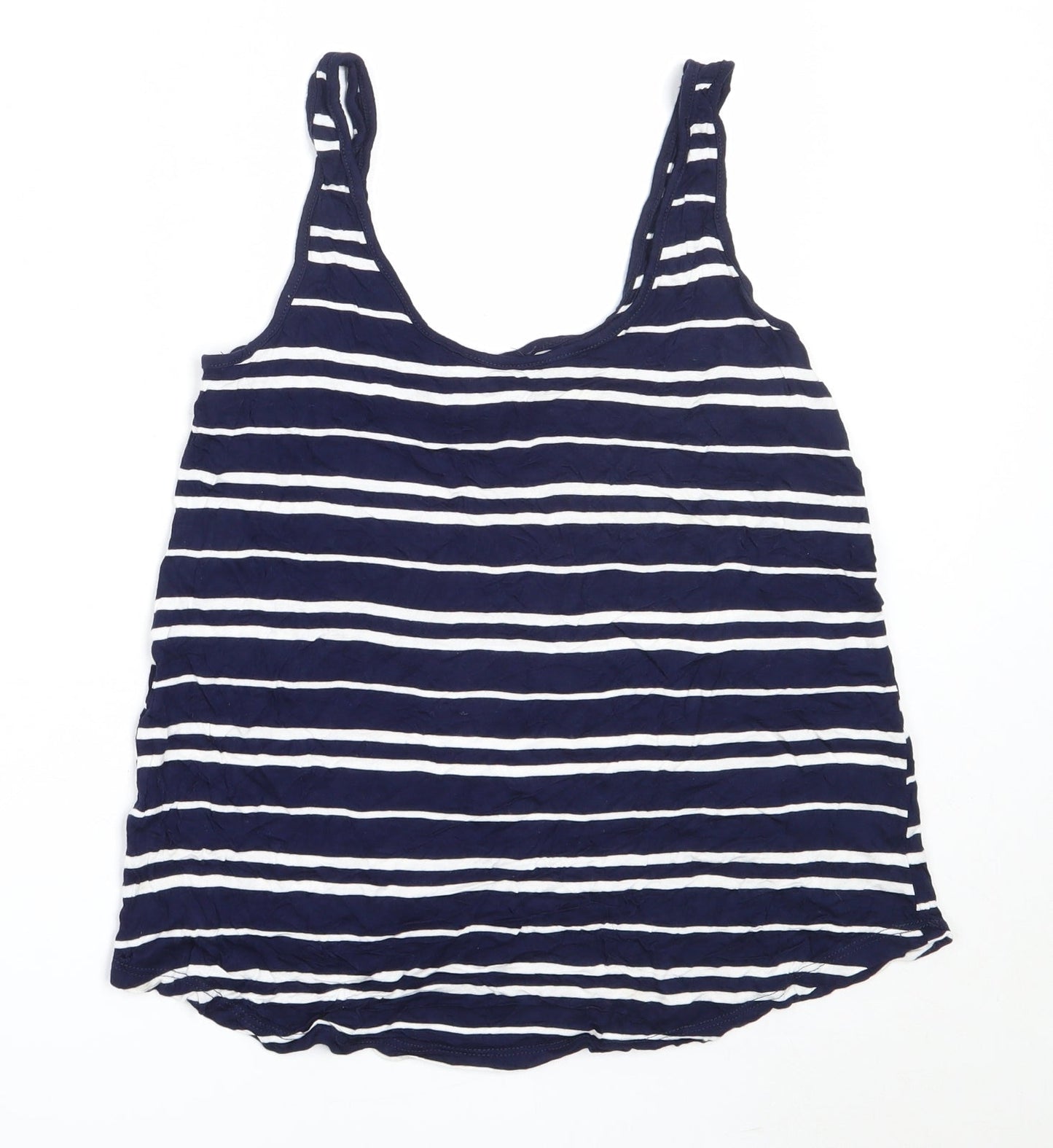 Warehouse Womens Blue Striped Viscose Basic Tank Size 12 Round Neck