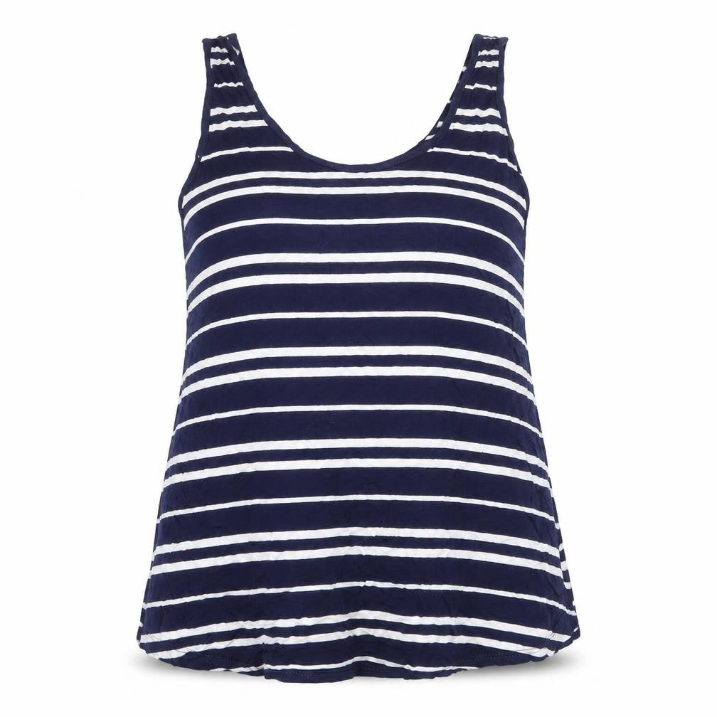 Warehouse Womens Blue Striped Viscose Basic Tank Size 12 Round Neck