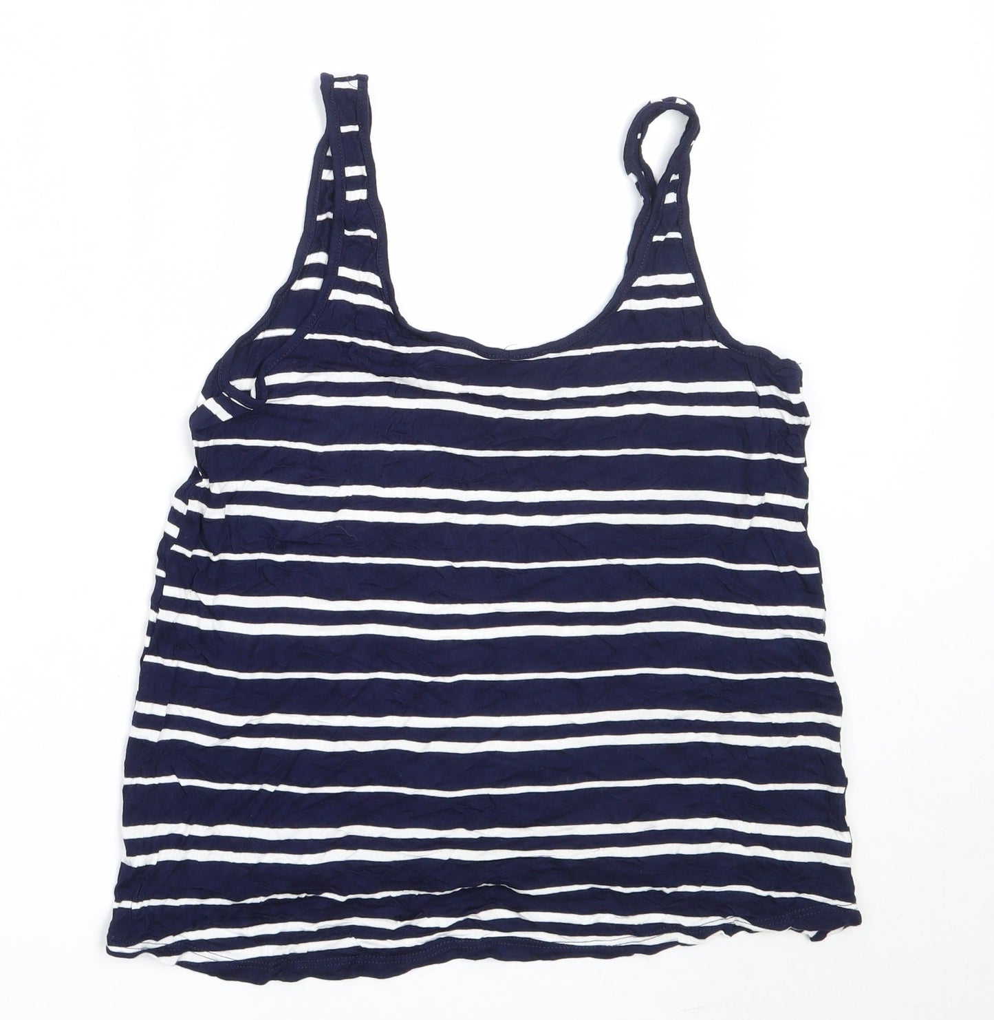 Warehouse Womens Blue Striped Viscose Basic Tank Size 12 Round Neck