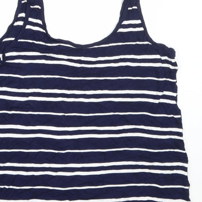 Warehouse Womens Blue Striped Viscose Basic Tank Size 12 Round Neck