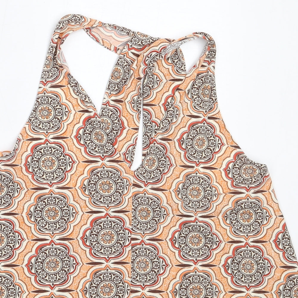NEXT Womens Orange Geometric Polyester Basic Blouse Size 12 V-Neck