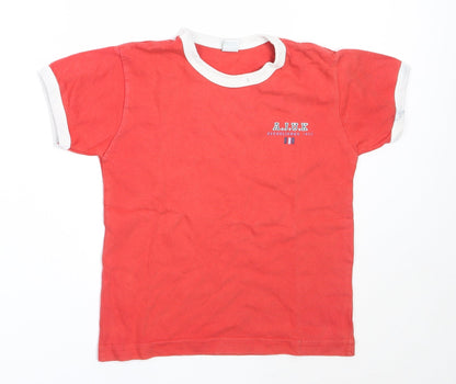 Adams Boys Red  Cotton Basic T-Shirt Size 4 Years Round Neck