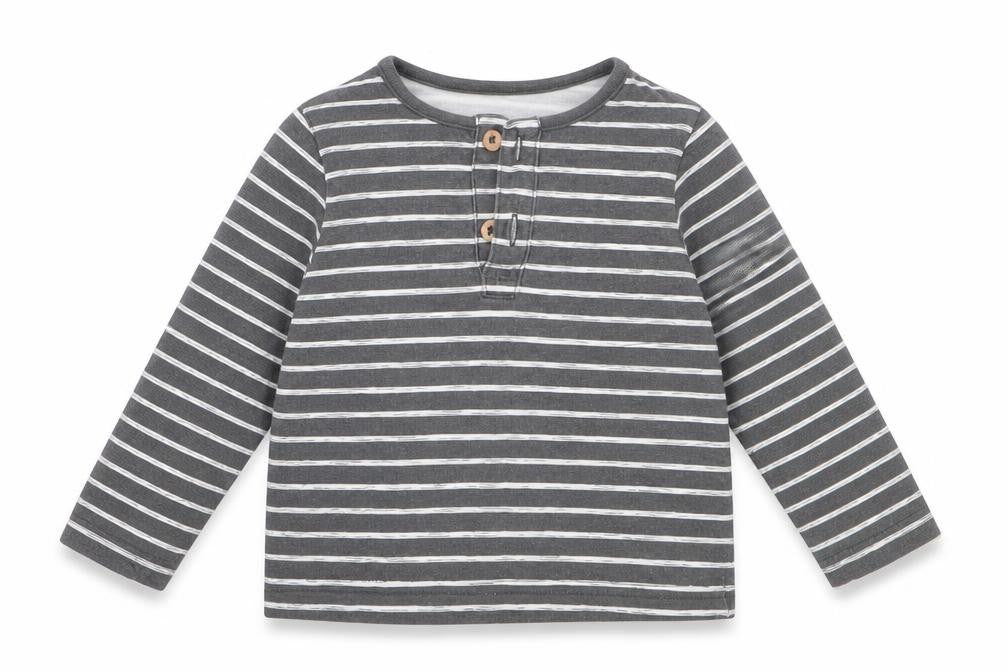 TU Boys Grey Striped Cotton Basic T-Shirt Size 6-9 Months Round Neck