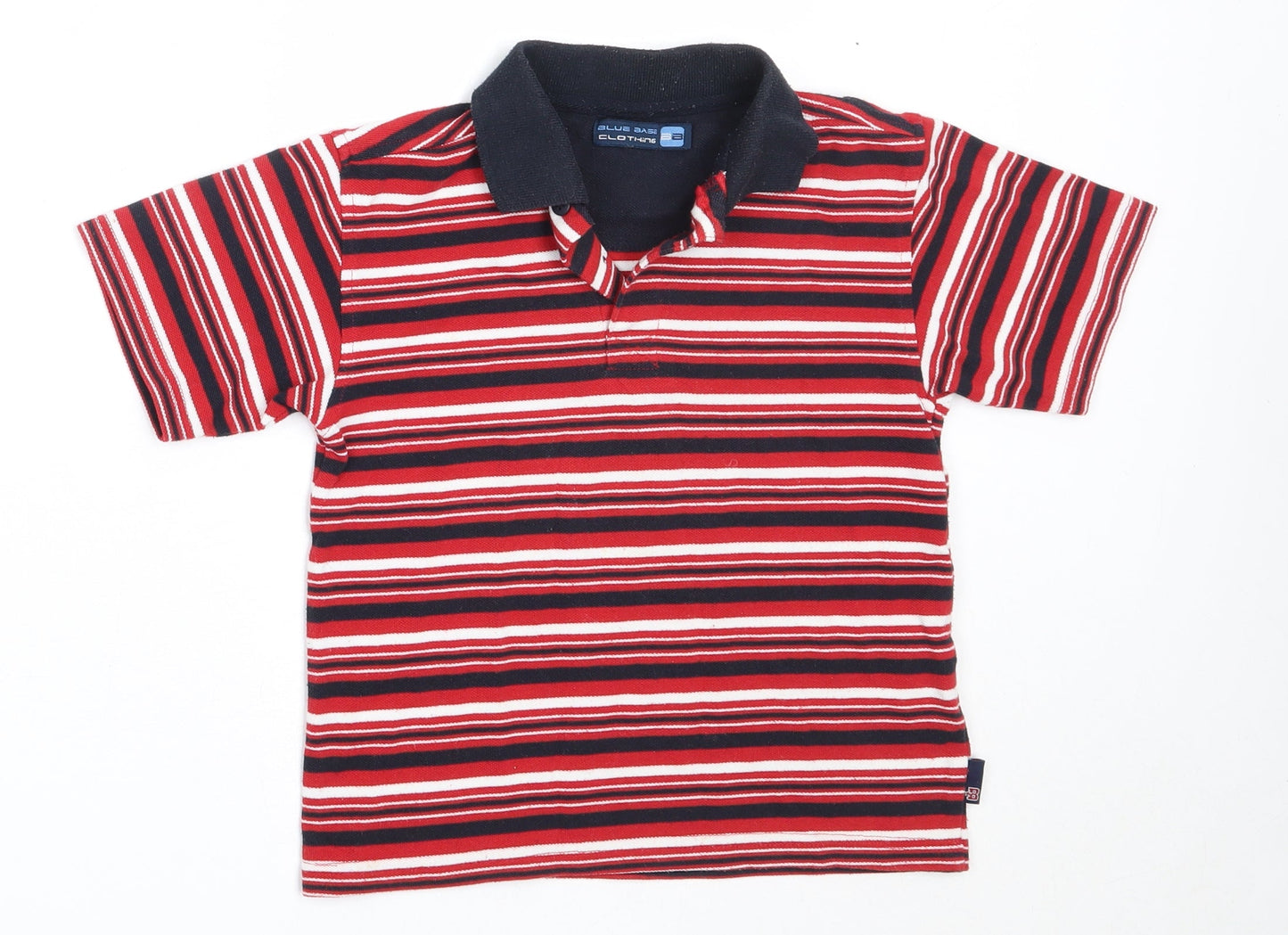 Blue Base Boys Red Striped Polyester Basic Polo Size 4-5 Years Collared
