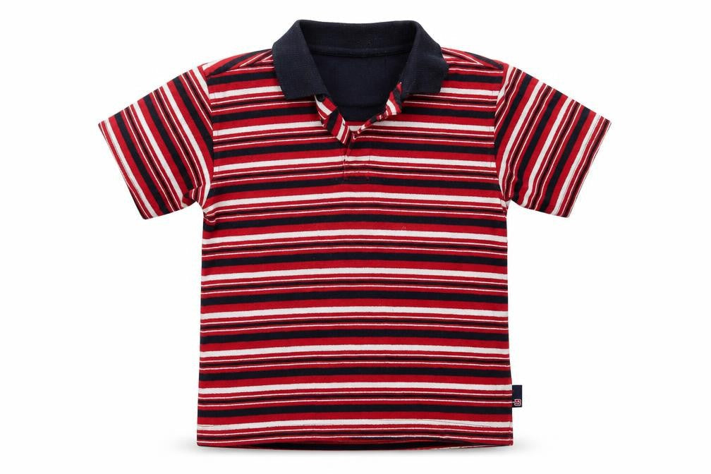 Blue Base Boys Red Striped Polyester Basic Polo Size 4-5 Years Collared