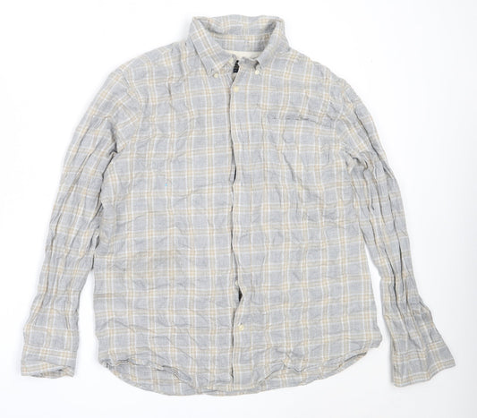 Hammond & Co Mens Grey Check Cotton  Button-Up Size L Collared