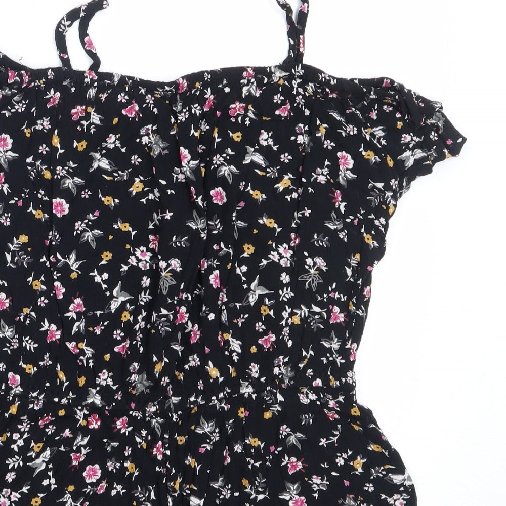 Miss Evie Girls Black Floral Viscose Playsuit One-Piece Size 12 Years