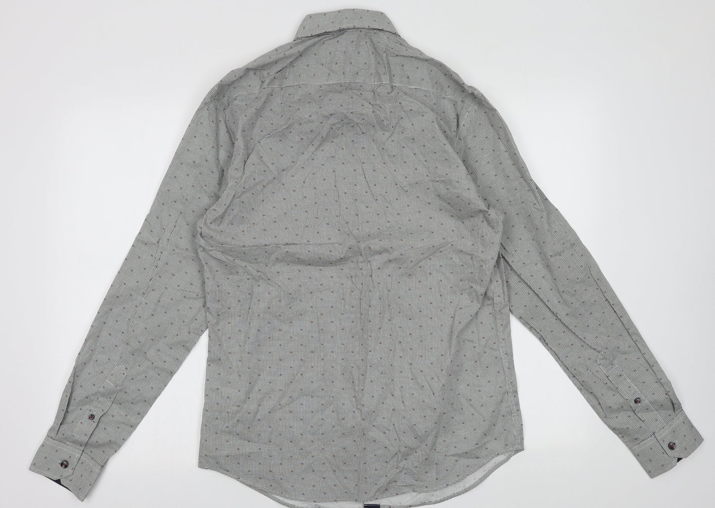 Marks and Spencer Mens Blue Geometric Cotton  Button-Up Size S Collared Button