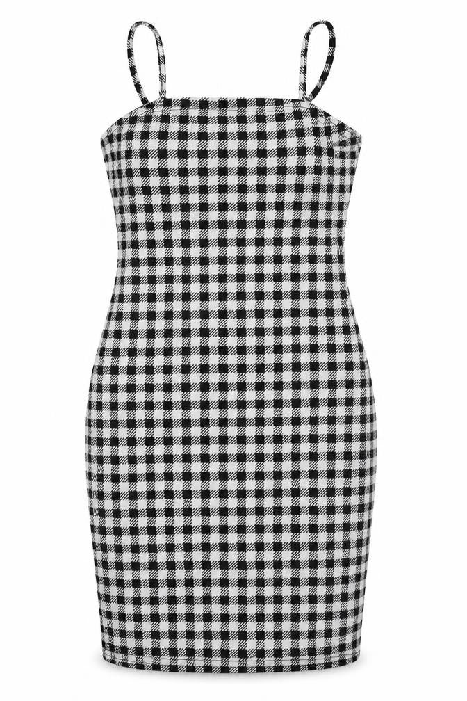SheIn Womens White Check Polyester Bodycon  Size XS  Scoop Neck Pullover