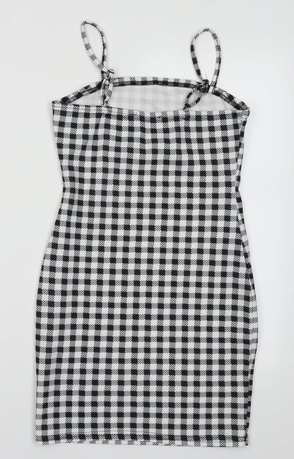SHEIN Womens White Check Polyester Bodycon  Size XS  Scoop Neck Pullover