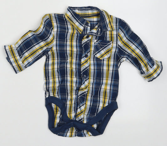 Mothercare Boys Black Check Cotton Basic Polo Size 0-3 Months Collared Button