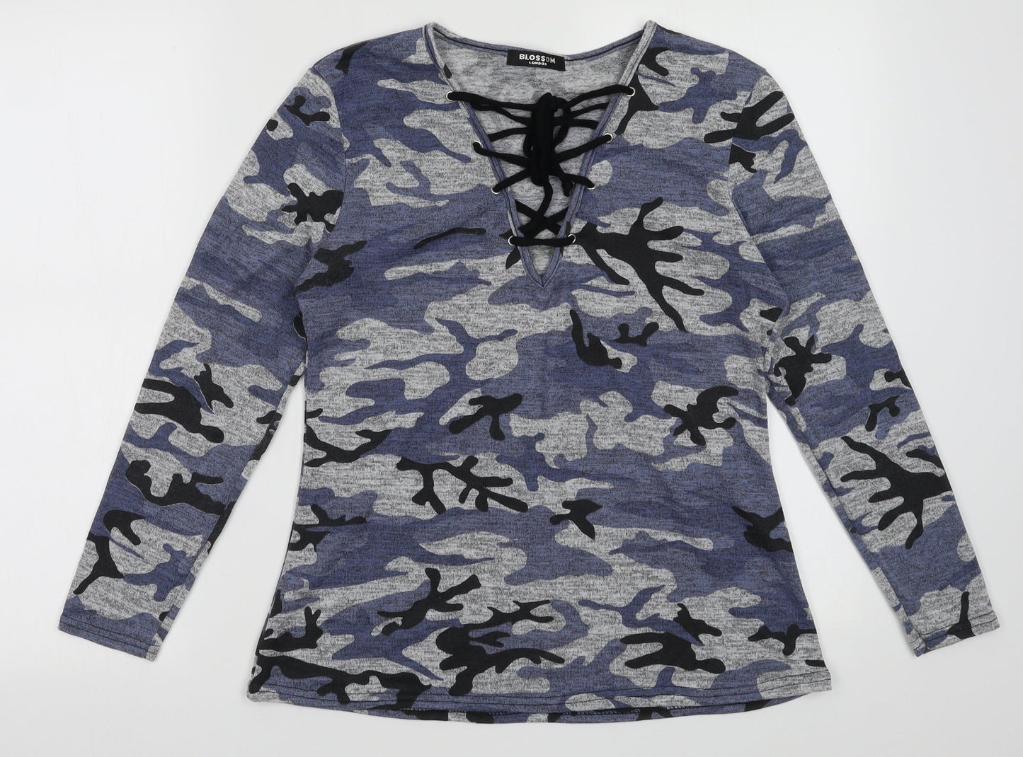 Blossom Womens Blue Camouflage Polyester Pullover Sweatshirt Size M  Pullover