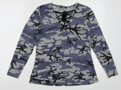 Preloved Blossom Womens Blue Camouflage Polyester Pullover Sweatshirt Size M  Pullover - Front