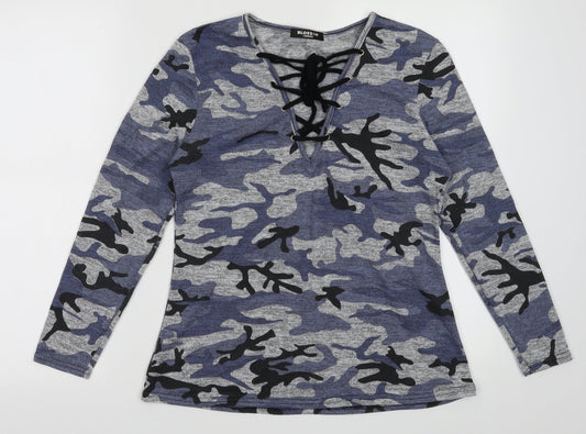Blossom Womens Blue Camouflage Polyester Pullover Sweatshirt Size M  Pullover