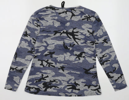 Preloved Blossom Womens Blue Camouflage Polyester Pullover Sweatshirt Size M  Pullover - Back