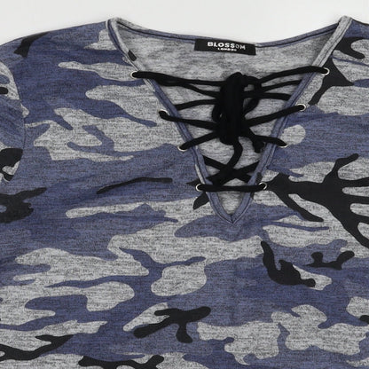 Preloved Blossom Womens Blue Camouflage Polyester Pullover Sweatshirt Size M  Pullover - Detail