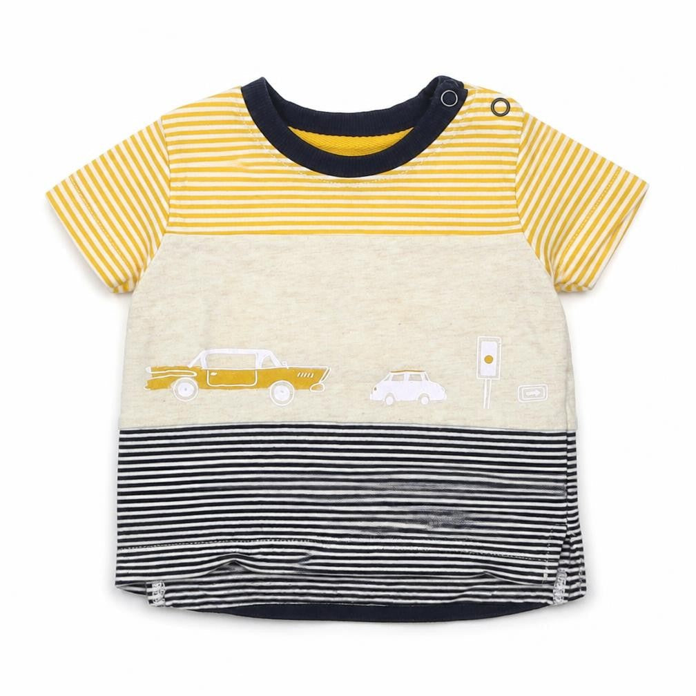 Nutmeg Boys Yellow Striped Cotton Basic T-Shirt Size 3-6 Months Crew Neck Pullover