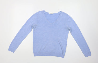 BHS Womens Blue V-Neck  Acrylic Pullover Jumper Size 10