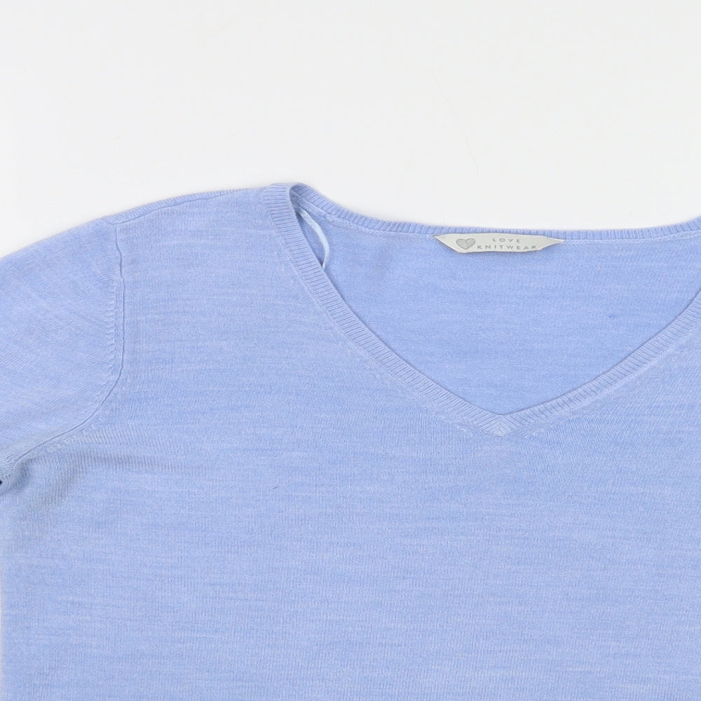 BHS Womens Blue V-Neck  Acrylic Pullover Jumper Size 10