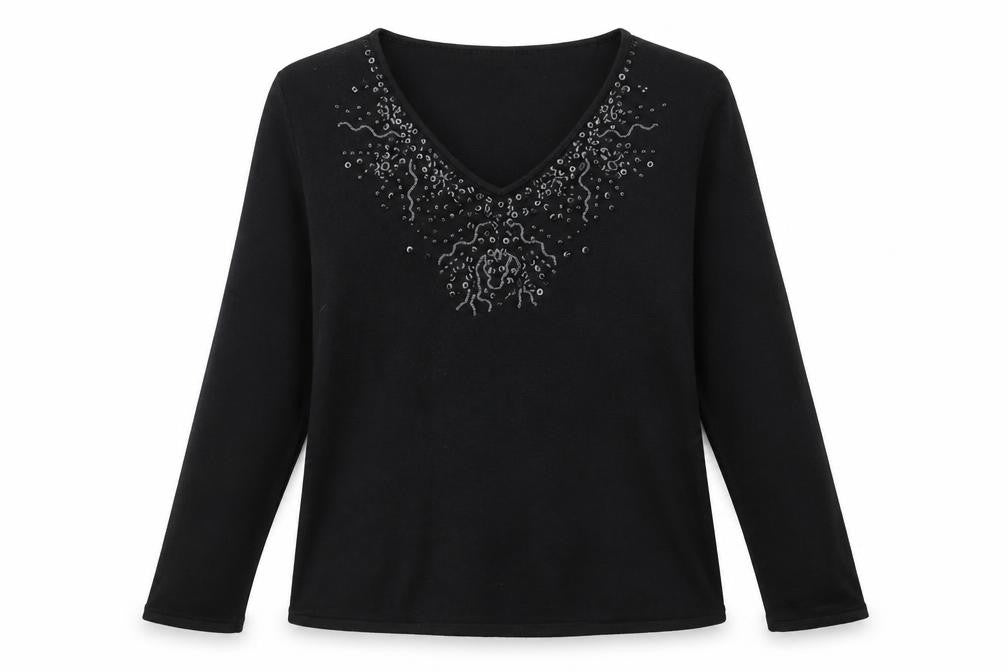 Bonmarché Womens Black V-Neck Acrylic Pullover Jumper Size L