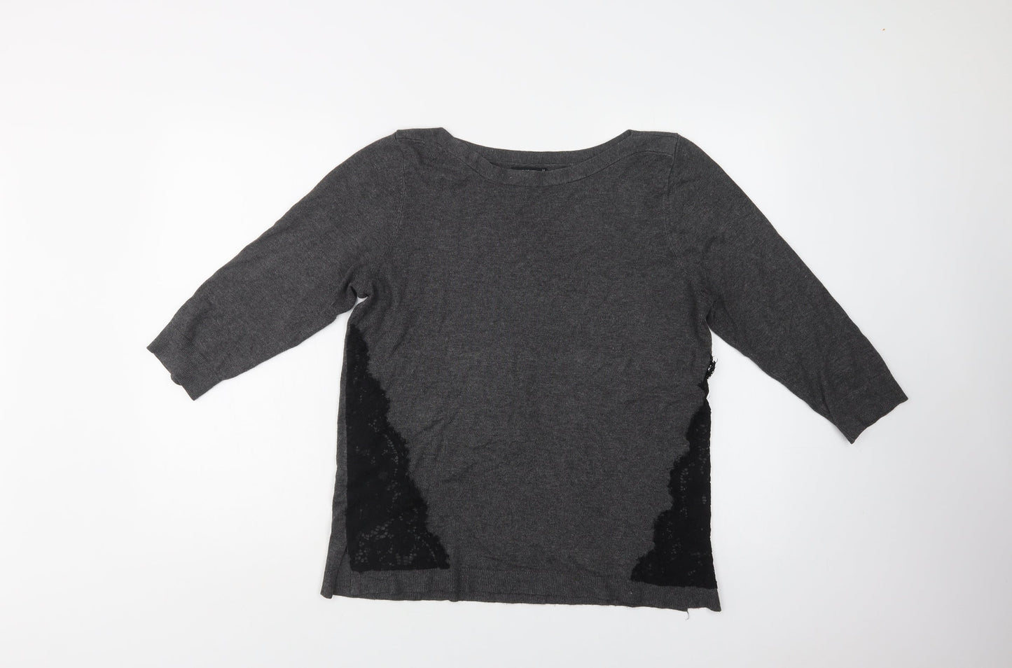 Papaya Womens Grey Boat Neck  Viscose Pullover Jumper Size 14   - Lace Detail
