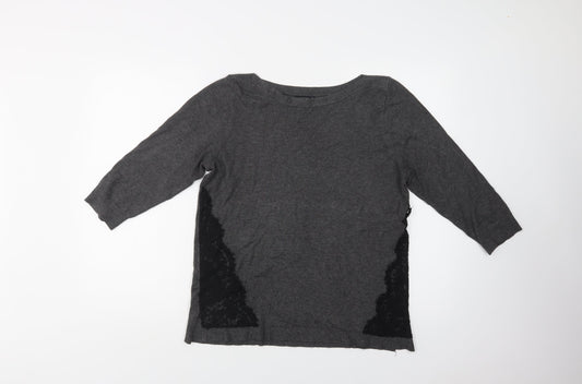 Papaya Womens Grey Boat Neck  Viscose Pullover Jumper Size 14   - Lace Detail
