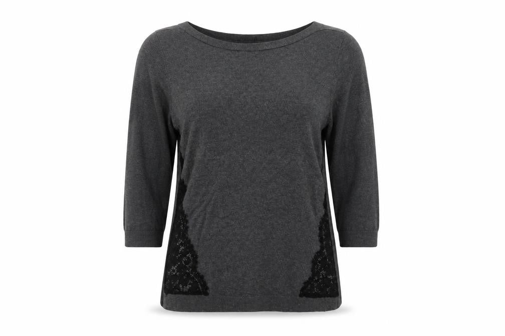 Papaya Womens Grey Boat Neck  Viscose Pullover Jumper Size 14   - Lace Detail
