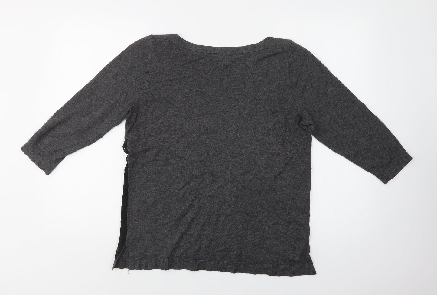 Papaya Womens Grey Boat Neck  Viscose Pullover Jumper Size 14   - Lace Detail